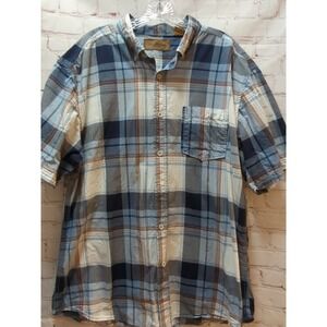 Clearwater Outfitters blue orange plaid men's L Large button front shirt cotton